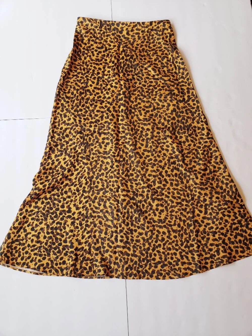 & Other Stories Leopard Cheetah Print Satin Bias Cut A-Line Midi Skirt